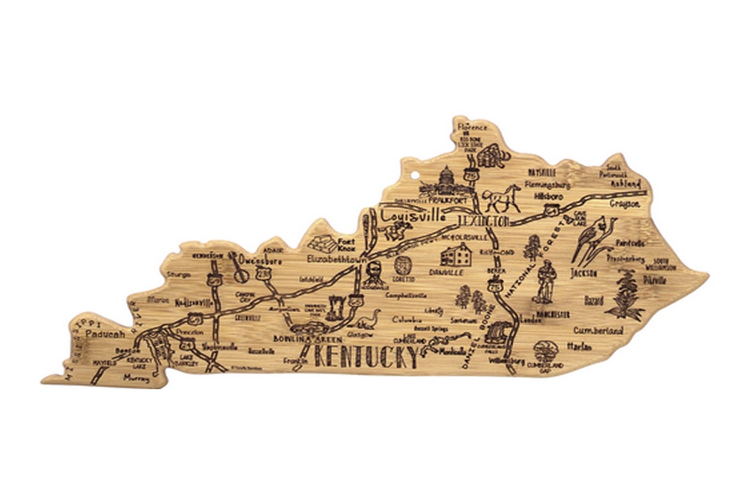 Kentucky Cutting Board Landmarks and Destinations State Shaped