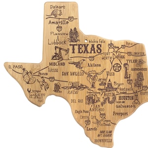 Texas Cutting Board | Landmarks and Destinations | State Shaped | Personalized | Housewarming Award Roadtrip or Unique Wedding Gift