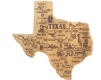 Texas Cutting Board | Landmarks and Destinations | State Shaped | Personalized | Housewarming Award Roadtrip or Unique Wedding Gift