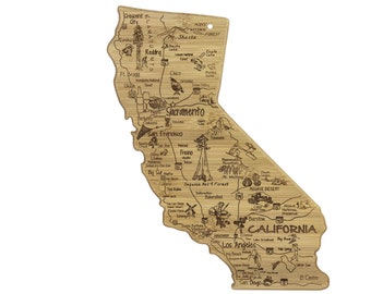 California Cutting Board | Landmarks and Destinations | State Shaped | Personalized | Housewarming Award Roadtrip or Unique Wedding Gift