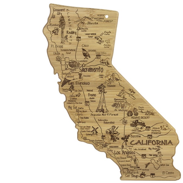 California Cutting Board | Landmarks and Destinations | State Shaped | Personalized | Housewarming Award Roadtrip or Unique Wedding Gift