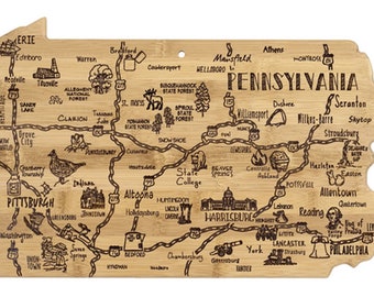 Pennsylvania Cutting Board | Landmarks and Destinations | State Shaped | Personalized | Housewarming Award Roadtrip or Unique Wedding Gift