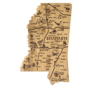 Mississippi Cutting Board | Landmarks and Destinations | State Shaped | Personalized | Housewarming Award Roadtrip or Unique Wedding Gift