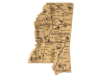 Mississippi Cutting Board | Landmarks and Destinations | State Shaped | Personalized | Housewarming Award Roadtrip or Unique Wedding Gift