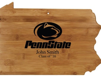 Pennsylvania State University Personalized Cutting Board | State Shaped Board | Housewarming Graduation or Wedding Gift | Penn Nittany Lions