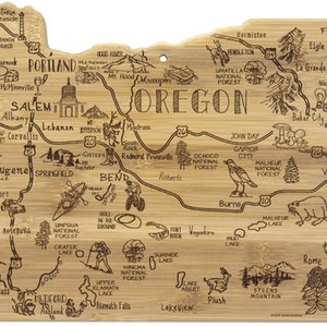 Oregon Cutting Board | Landmarks and Destinations | State Shaped | Personalized | Housewarming Award Roadtrip or Unique Wedding Gift