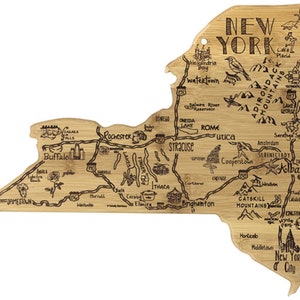 New York Cutting Board | Landmarks and Destinations | State Shaped | Personalized | Housewarming Award Roadtrip or Unique Wedding Gift