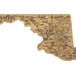 Maryland Cutting Board | Landmarks and Destinations | State Shaped | Personalized | Housewarming Award Roadtrip or Unique Wedding Gift