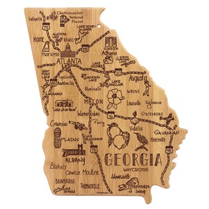 Georgia Cutting Board | Landmarks and Destinations | State Shaped | Personalized | Housewarming Award Roadtrip or Unique Wedding Gift