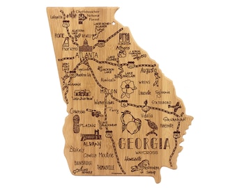 Georgia Cutting Board | Landmarks and Destinations | State Shaped | Personalized | Housewarming Award Roadtrip or Unique Wedding Gift