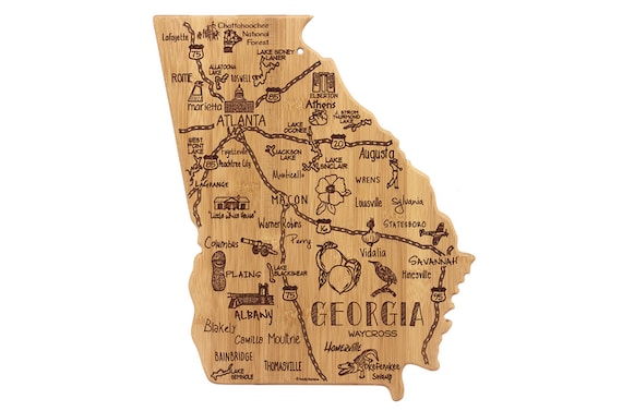 Georgia Cutting Board Landmarks and Destinations State Shaped