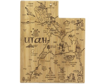 Utah Cutting Board | Landmarks and Destinations | State Shaped | Personalized | Housewarming Award Roadtrip or Unique Wedding Gift