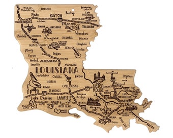 Louisiana Cutting Board | Landmarks and Destinations | State Shaped | Personalized | Housewarming Award Roadtrip or Unique Wedding Gift