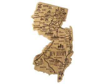 New Jersey Cutting Board | Landmarks and Destinations | State Shaped | Personalized | Housewarming Award Roadtrip or Unique Wedding Gift