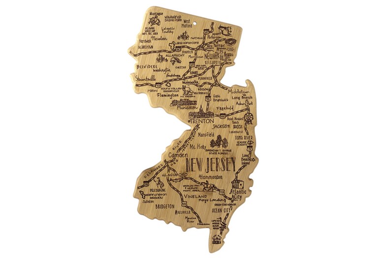 New Jersey Cutting Board Landmarks and Destinations State Shaped Personalized Housewarming Award Roadtrip or Unique Wedding Gift image 1