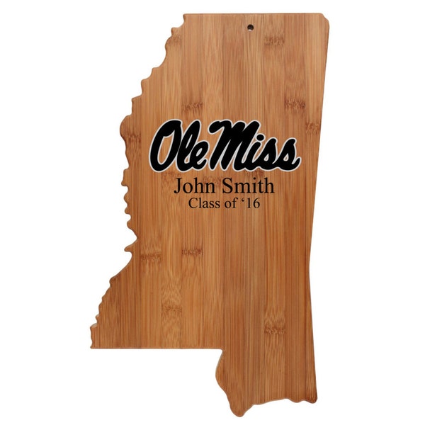 Mississippi University Ole Miss Personalized Cutting Board | State Shaped Board | Housewarming Graduation or Wedding Gift Rebels Colonel Reb