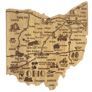 Ohio Cutting Board | Landmarks and Destinations | State Shaped | Personalized | Housewarming Award Roadtrip or Unique Wedding Gift