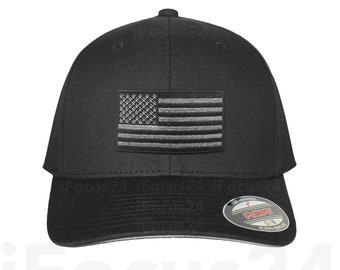 Black USA US American Flag Tactical Operator Flex Fit Baseball Fit Hat Cap