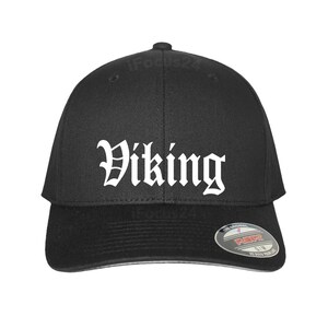 Viking Fitted Flex Fit Hat Round Bill Black Odin Norse God Symbol Cap