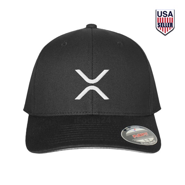 XRP Crypto Embroidered Logo Flex-Fit Hat Black Cap