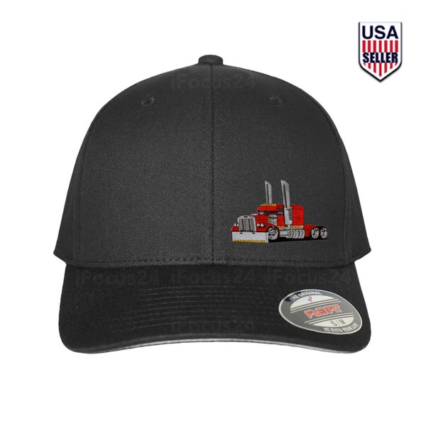 Trucker Hat Flexfit Fitted Cap Dad's Big Rig Diesel Truck for Peterbilt Kenworth Drivers