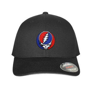 Grateful Dead Steal Your Face Embroidered Logo Flexfit Ball Premium Black Cap