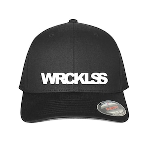 May include: Black baseball cap with a white "WRCKLSS" logo.