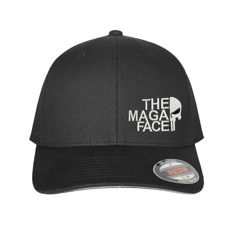 Die MAGA Face Flex Fit Hat Erwachsene Gun 2A Papa's Trump Skull Logo Baseballkappe White