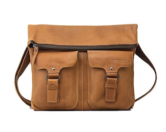 Pitstop, Real leather Unisex Tan Messenger bag