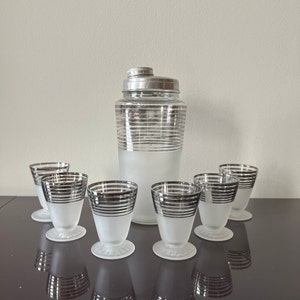 Vintage MCM Frosted Glass Cocktail Drink Set