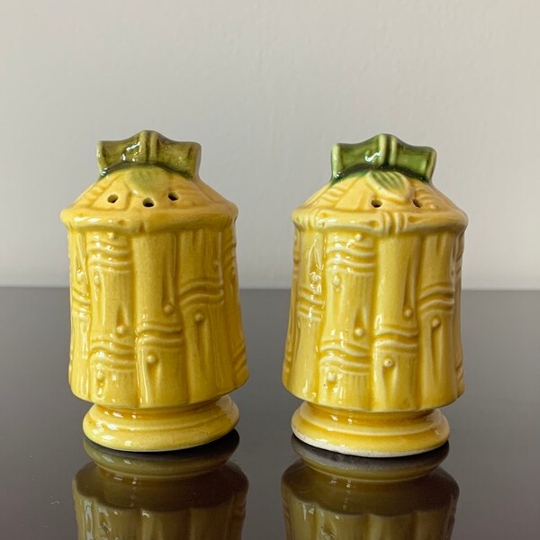 Vintage Yellow Bamboo Salt & Pepper Set