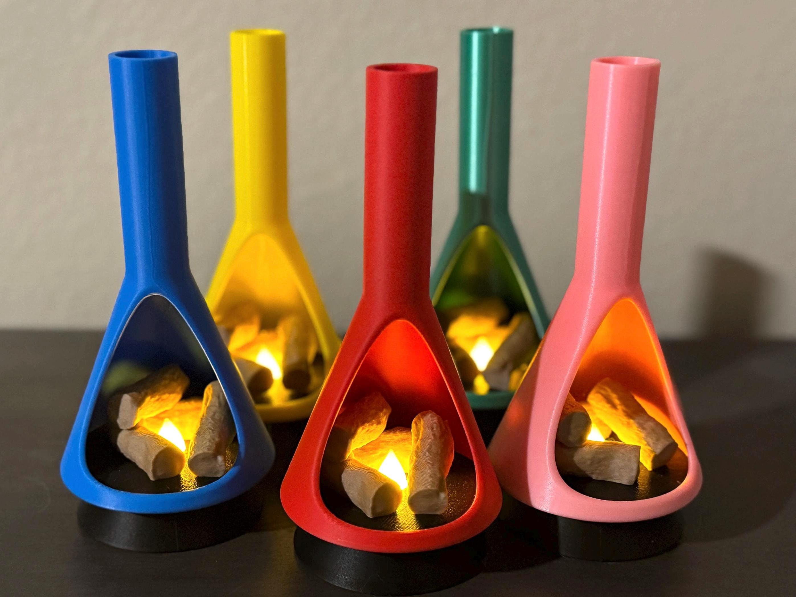 Mid-Century Modern LED Mini Fireplace Tealight Holder – 3D Printed
