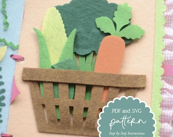 Página de patrones en formato SVG y PDF para libro de actividades de fieltro DIY - Página de cesta de verduras