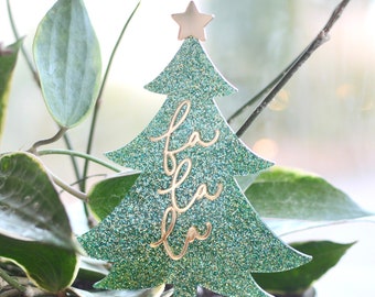 Christmas Tree Plant Stake, Garden Marker, Pot Accessories, Gardening, Christmas Decor, Fa La La, Yard Art, Outdoor, Houseplant, Glitter