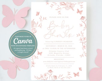 Invitación digital de baby shower de mariposa, invitación editable de baby shower, una pequeña mariposa está en camino, Baby Sprinkle, tema de mariposa