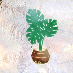 Houseplant Christmas Ornament, Monstera, Laser cut Acrylic, Plant lady, hanging plant, Plant Lover gift, house plant, gardening image 1