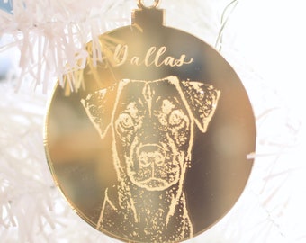 Pet Picture Ornament, Pet Portrait, Laser Cut Engraved Christmas Ornament, Custom, Wood, Acrylic, Personalized Pet, Dog Lover Gift, Keepsake