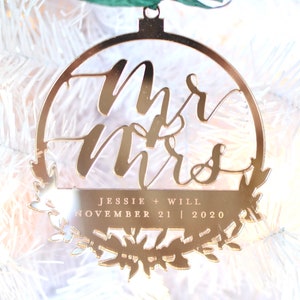 Mr and Mrs Laser Cut Custom Christmas Ornament, Personalized, Keepsake, Wedding Gift, Mr & Mrs, Mr and Mrs, First Christmas, Just married