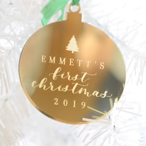 Baby&#39;s First Christmas Ornament, Custom Hand Lettered Calligraphy Laser Cut Engraved, Baby Christmas, 1st Christmas, newborn, Keepsake