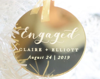 Custom "Engaged" Christmas Ornament Hand Lettered Calligraphy Laser Cut Engraved