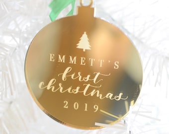Baby&#39;s First Christmas Ornament, Custom Hand Lettered Calligraphy Laser Cut Engraved, Baby Christmas, 1st Christmas, newborn, Keepsake