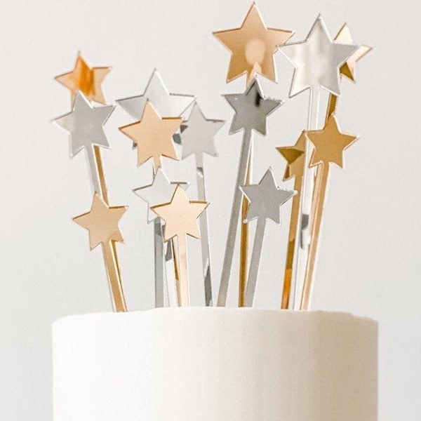 Silver and Gold Star Cake Topper set - Star Birthday Cake Topper - Acrylic Cake Topper - Moon and Star Cake Topper