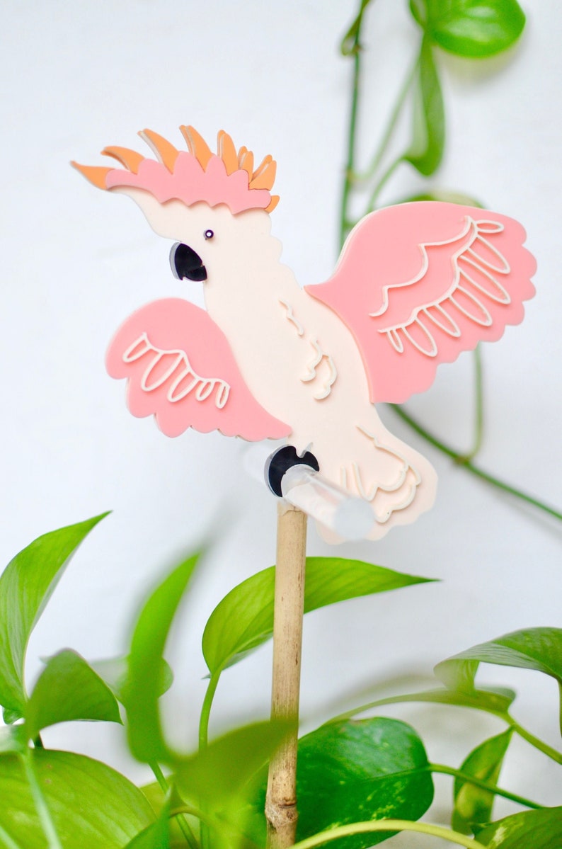 Cockatoo Plant Stake on perch Houseplant Plant Lover Bird Lover Garden Decor Plant Accessories Housewarming Gift Ornament image 1
