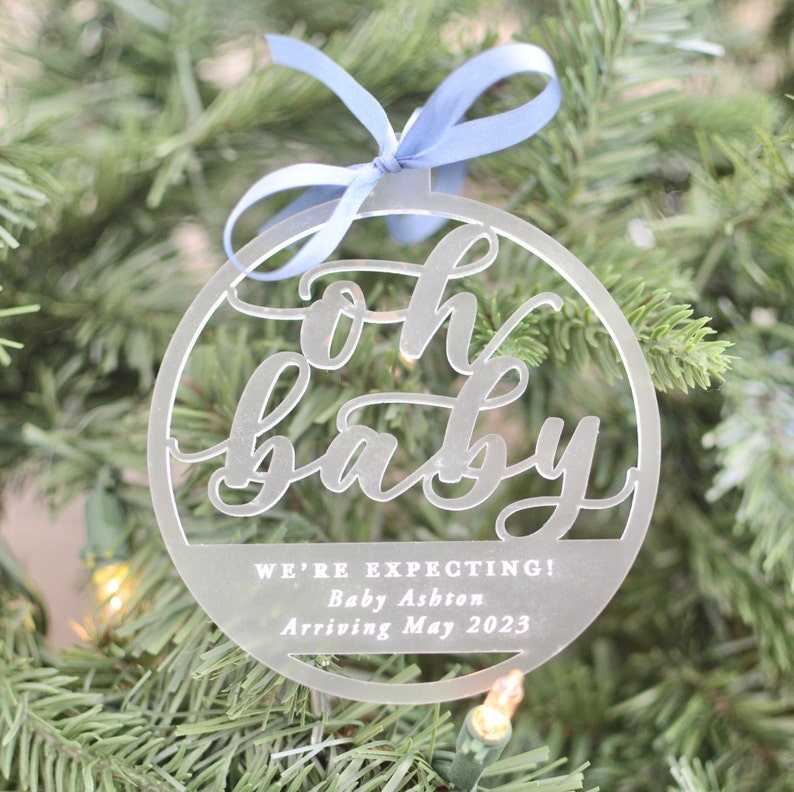 Oh Baby We're Expecting Customizable Baby Christmas Ornament, Personalized Gift, Pregnancy Announcement, Birth Announcement, baby boy, girl image 2