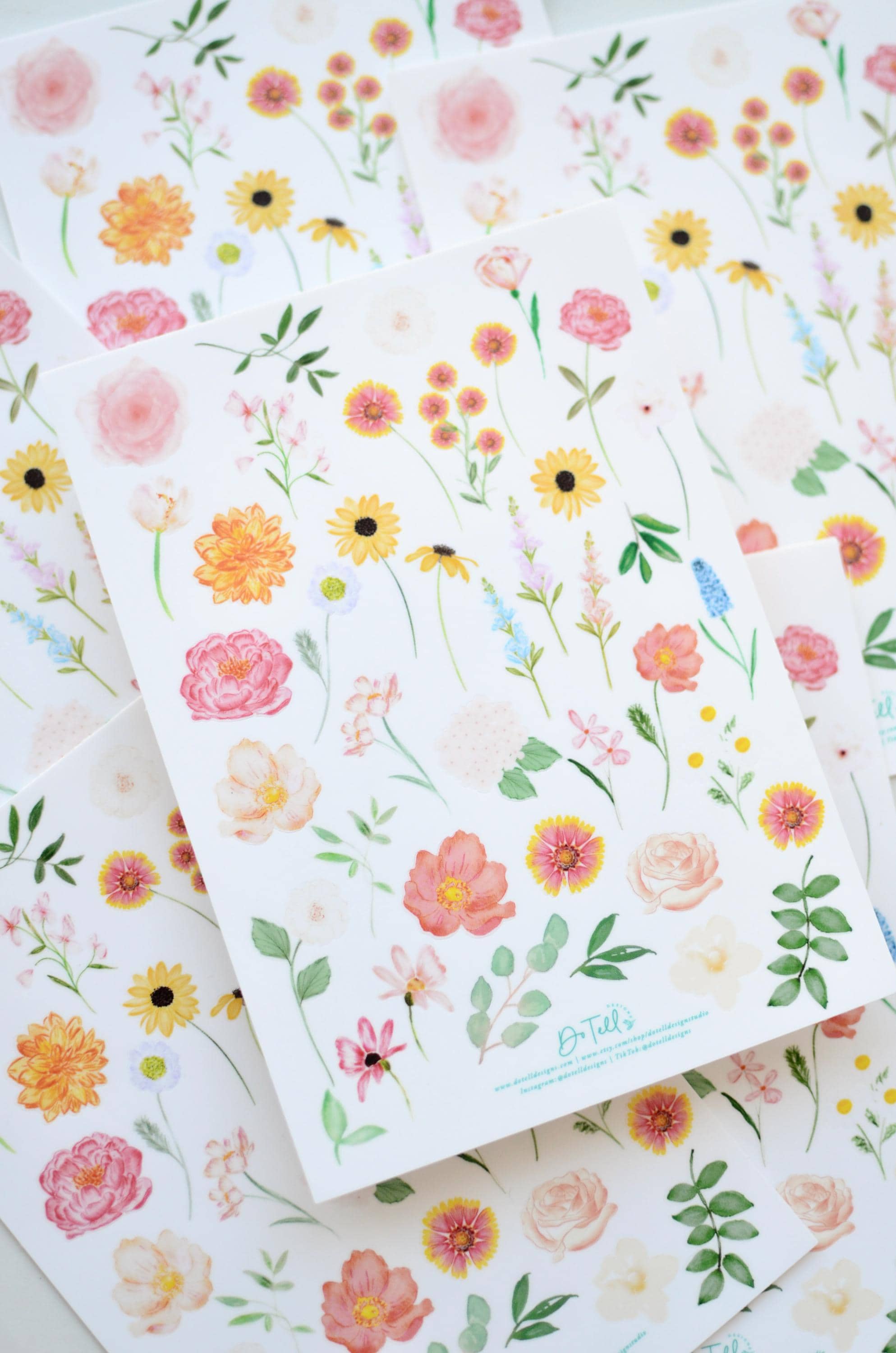 Hand Drawn Flower Sticker Sheet | Sticker Sheet | Scrapbooking | Junk ...