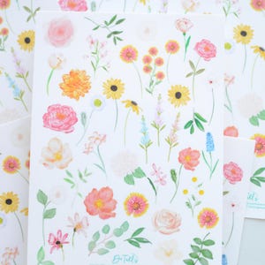 hand drawn flower sticker sheet | sticker sheet | scrapbooking | Junk journal | crafts |everyday planner | card making | watercolor stickers