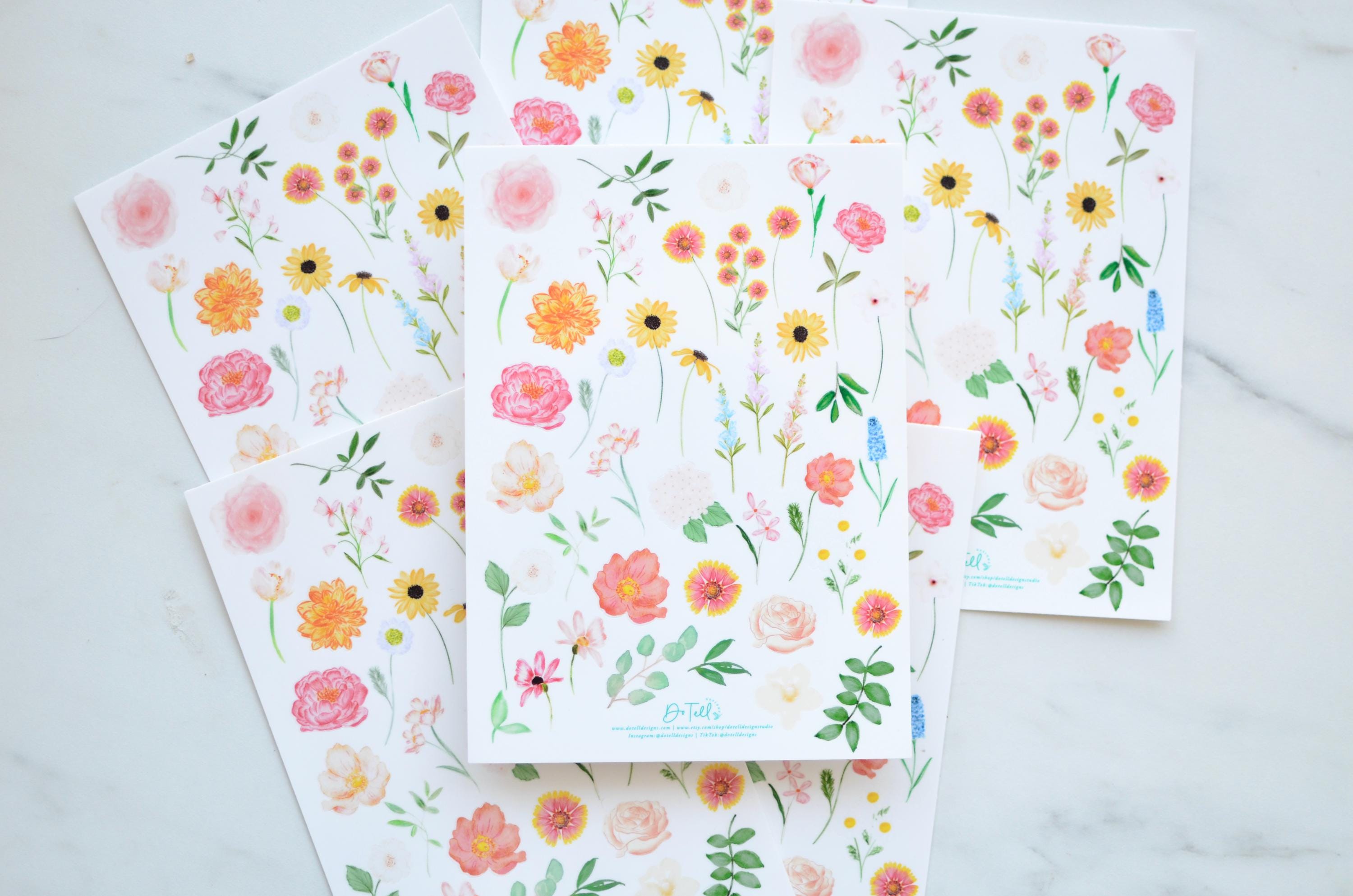 Hand Drawn Flower Sticker Sheet | Sticker Sheet | Scrapbooking | Junk ...
