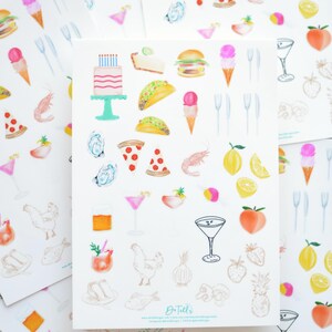 手描きの食べ物ステッカーシート | ステッカーシート | スクラップブッキング | ジャンクジャーナル | 工芸品 | 毎日のプランナー | カード作り | グルメステッカー