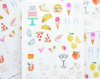 hand drawn food sticker sheet | sticker sheet | scrapbooking | Junk journal | crafts |everyday planner | card making | foodie stickers