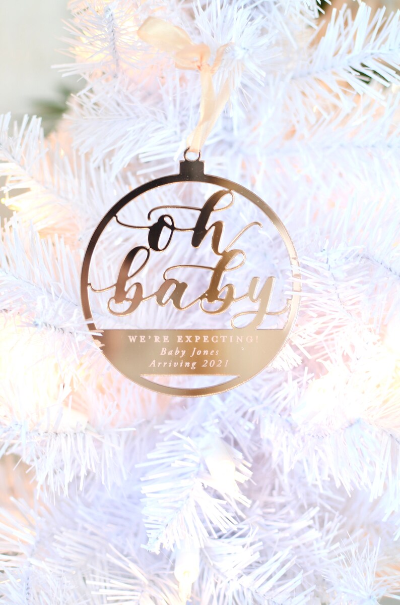 Oh Baby We're Expecting Customizable Baby Christmas Ornament, Personalized Gift, Pregnancy Announcement, Birth Announcement, baby boy, girl Rose Gold Acrylic